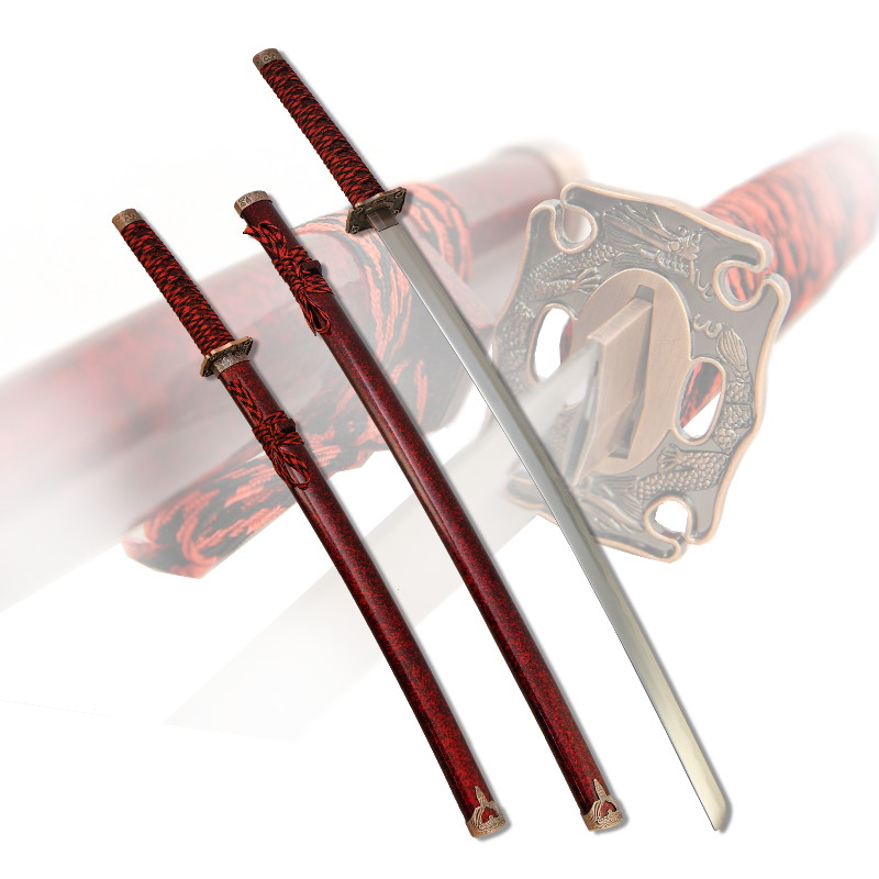 Набор самурайских мечей, 2 шт. Ножны мрамор бордовый D-50021-KA-WA