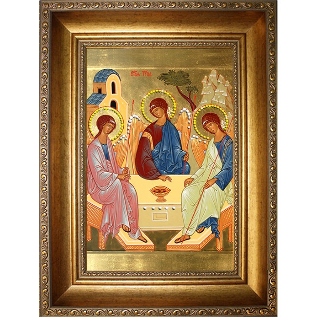 Икона с кристаллами Святая Троица (стеклопечать)