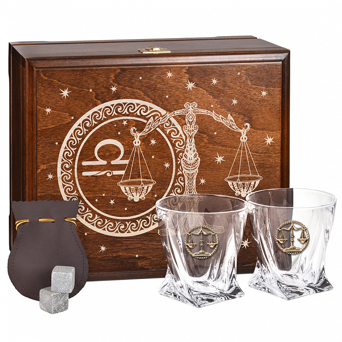 Набор бокалов для виски подарочный "Весы" в деревянной шкатулке 15000024