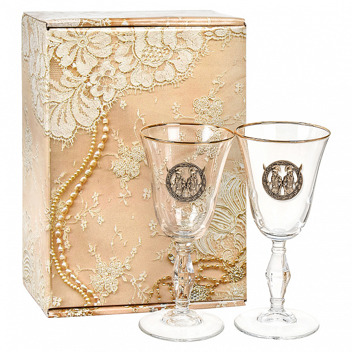 Набор бокалов для вина/шампанского "Близнецы" в подарочной золотой коробке 10059532