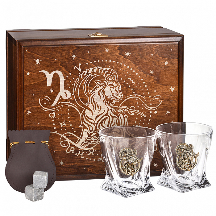 Набор бокалов для виски подарочный "Козерог" в деревянной шкатулке 10059387 - детальная