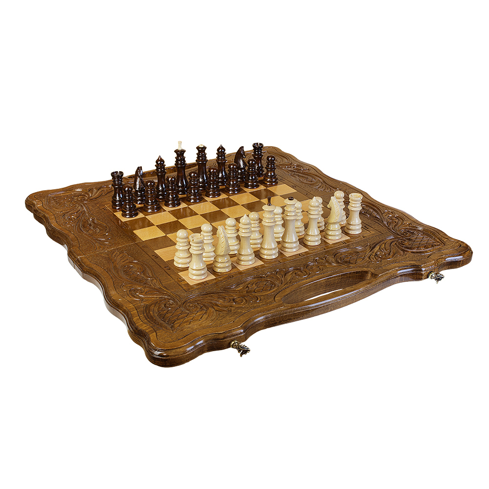 Шахматы+нарды резные «Антемион» 60 с ручкой kh134-6