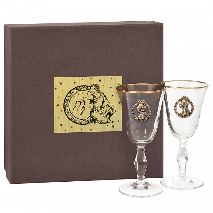 Набор из 2х бокалов для вина и шампанского Ретро с накладкой Дева в подарочной упаковке 15000009