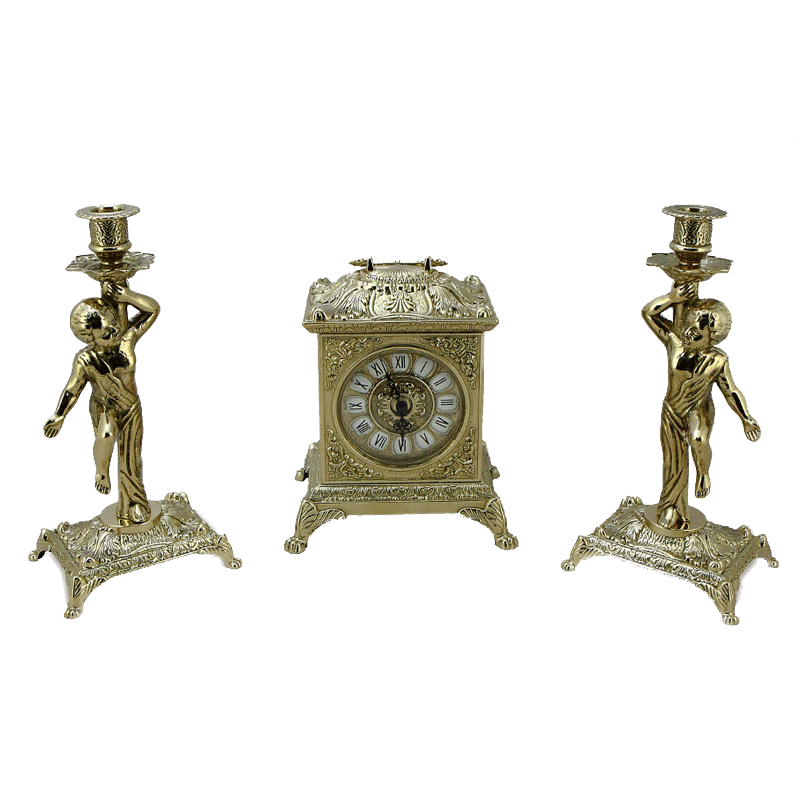 Часы Ларец каминные, 2 канделябра Амур на 1 свечу AL-82-108-C