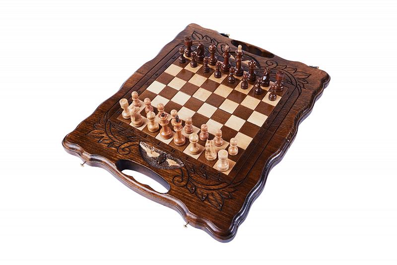 Шахматы+нарды резные с Араратом 30 с ручкой, kh115-3
