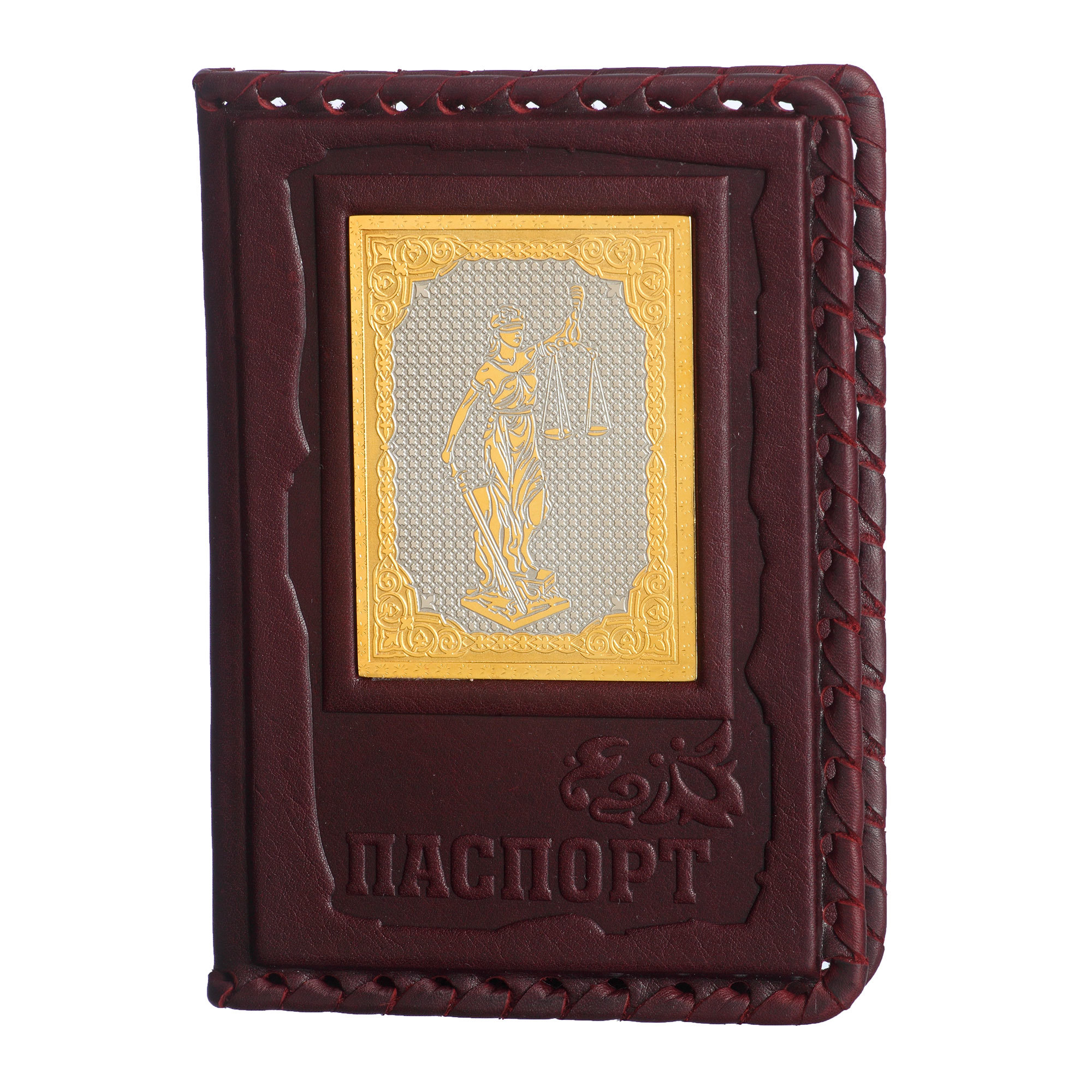 Обложка для паспорта Фемида-3 с накладкой покрытой золотом 999 пробы 009-14-61-1 