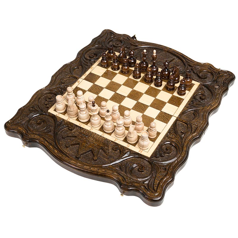 Шахматы + нарды резные "Корона" 40, Haleyan kh118