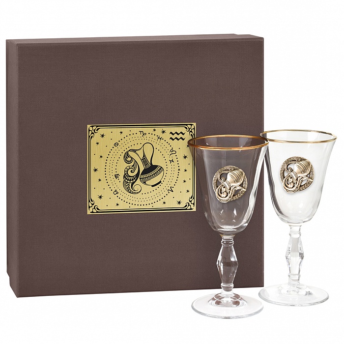 Бокалы для вина/шампанского "Ретро" с накладкой "Водолей" в подарочной коробке 10059392