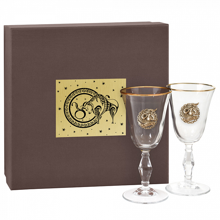 Набор бокалов для вина/шампанского "Ретро" с накладкой "Телец" в подарочной коробке 10059484