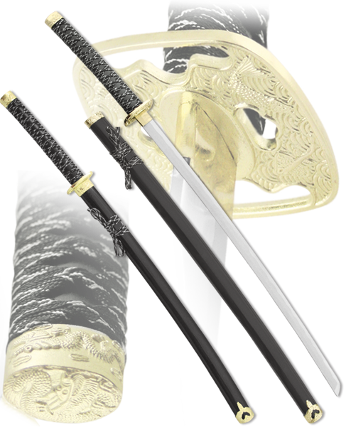 Набор самурайских мечей, 2 шт. Ножны черные D-50024-BK-YL-KA-WA
