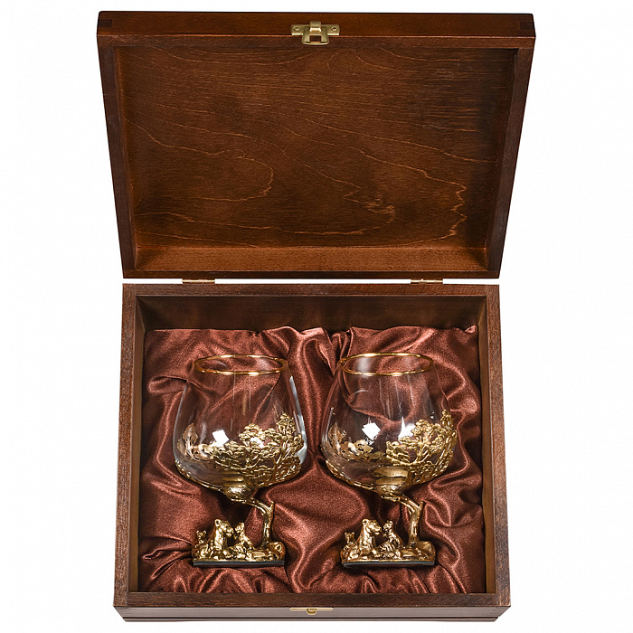 Набор из 2-х бокалов для коньяка Львица со львятами 420 мл в деревянной шкатулке 13000052 - 4